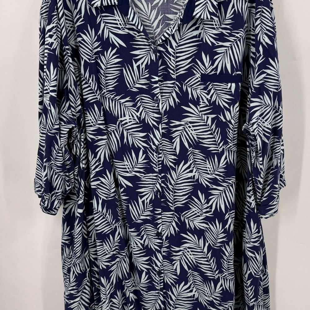 Nottibianche Womens Dress Size 3X Short Sleeve Blue White Palm Vacation
